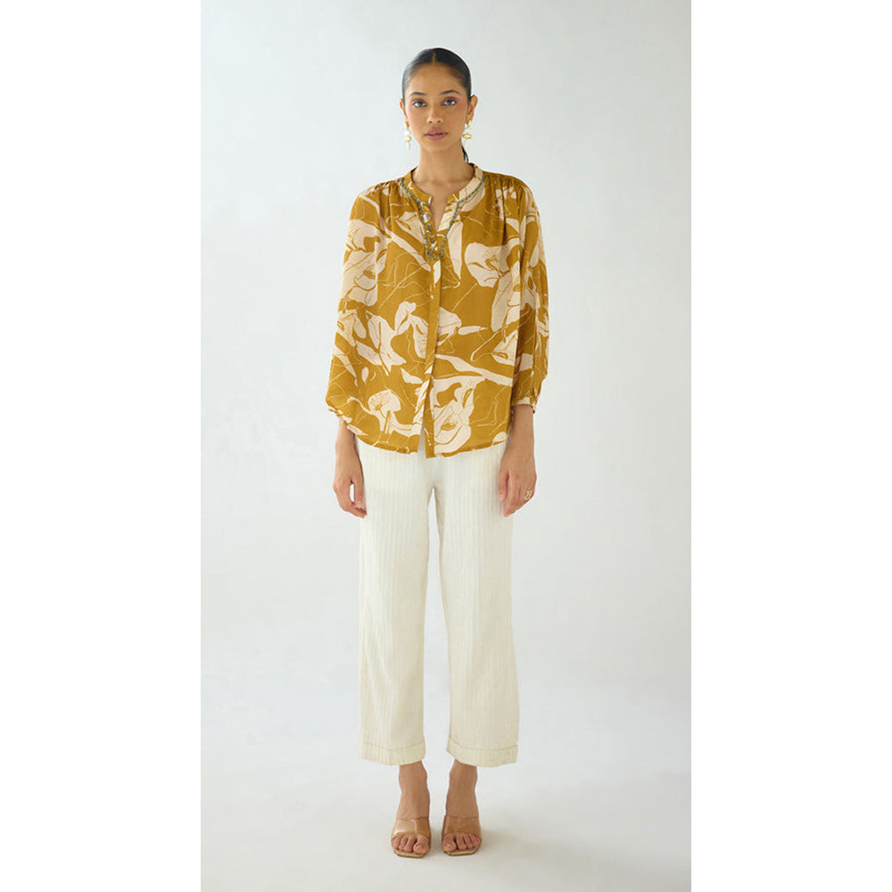 Basanti Kapde aur Koffee Mustard Flora Muse Muslin Shirt
