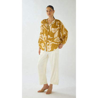 Basanti Kapde aur Koffee Mustard Flora Muse Muslin Shirt
