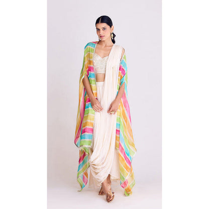 Basanti Kapde aur Koffee Ivory Pre-Draped Saree with Stitched Blouse and Cape