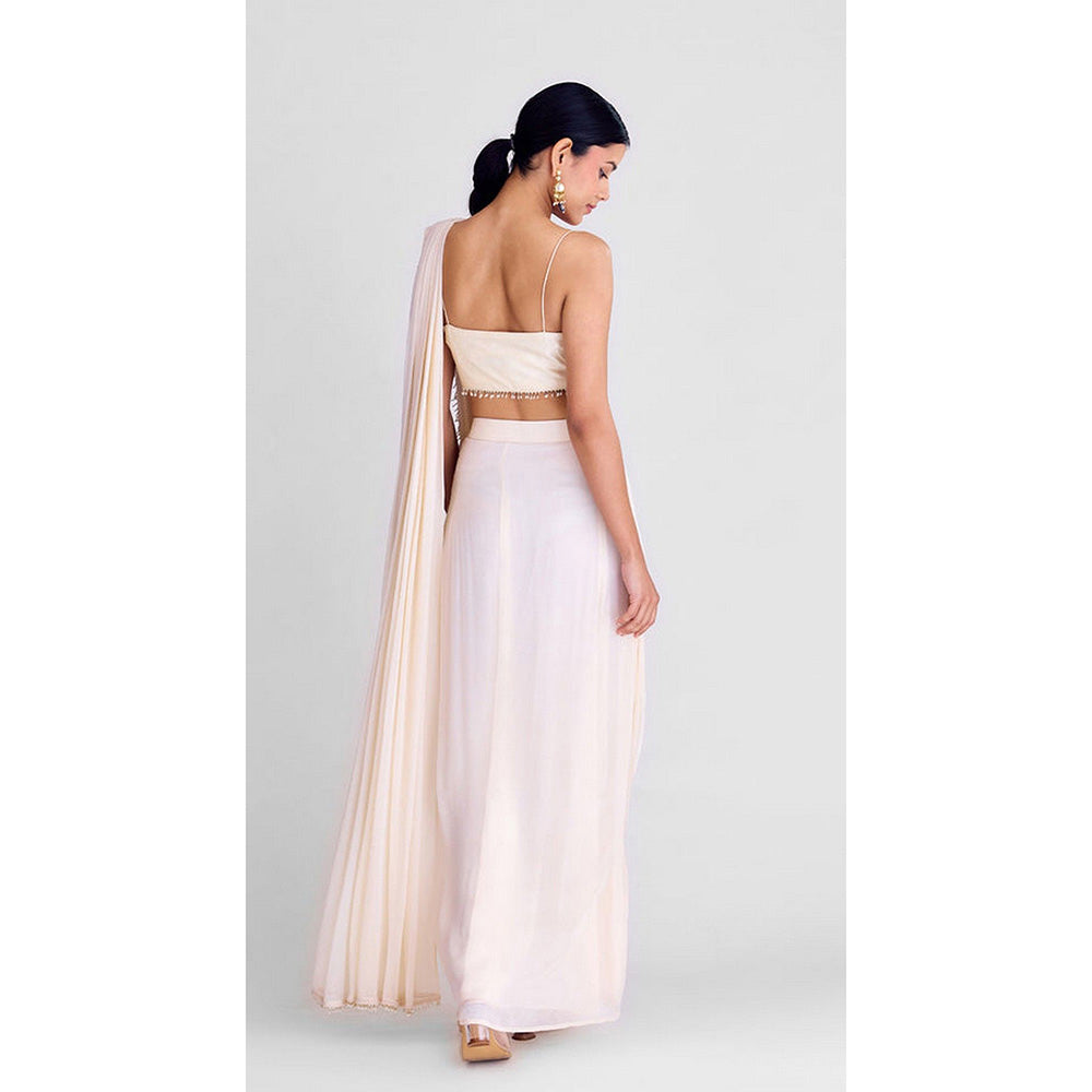 Basanti Kapde aur Koffee Ivory Pre-Draped Saree with Stitched Blouse and Cape