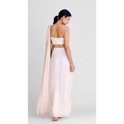 Basanti Kapde aur Koffee Ivory Pre-Draped Saree with Stitched Blouse and Cape