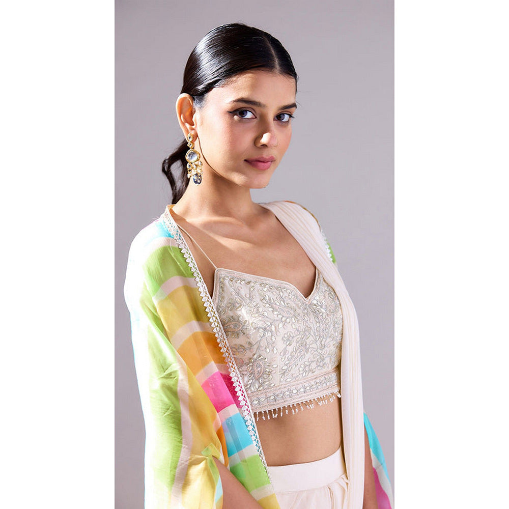 Basanti Kapde aur Koffee Ivory Pre-Draped Saree with Stitched Blouse and Cape