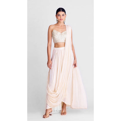Basanti Kapde aur Koffee Ivory Pre-Draped Saree with Stitched Blouse and Cape