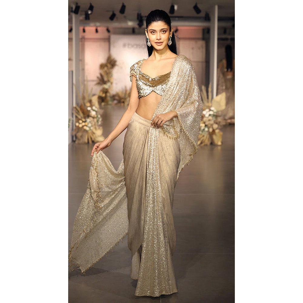 Basanti Kapde aur Koffee The Celestial Glow Pre-Draped Saree with Stitched Blouse