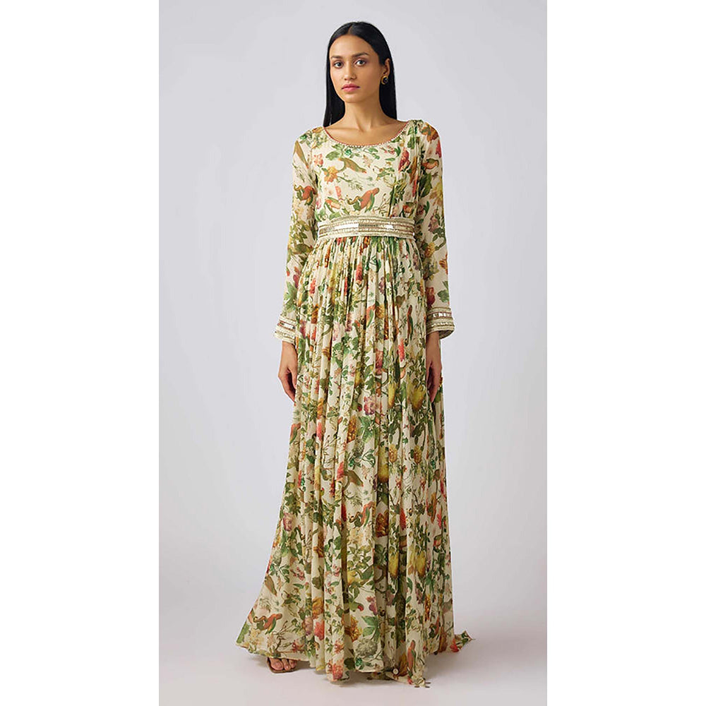 Basanti Kapde aur Koffee Off White Chinon Embroidered Gown