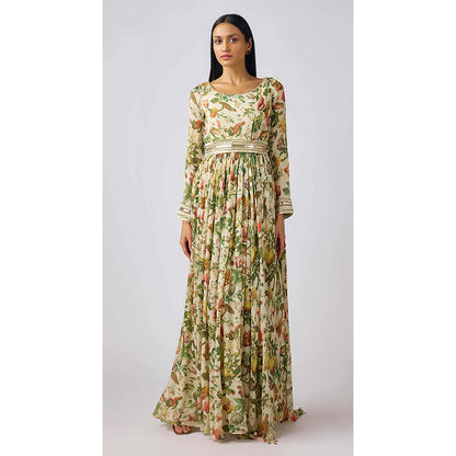 Basanti Kapde aur Koffee Off White Chinon Embroidered Gown