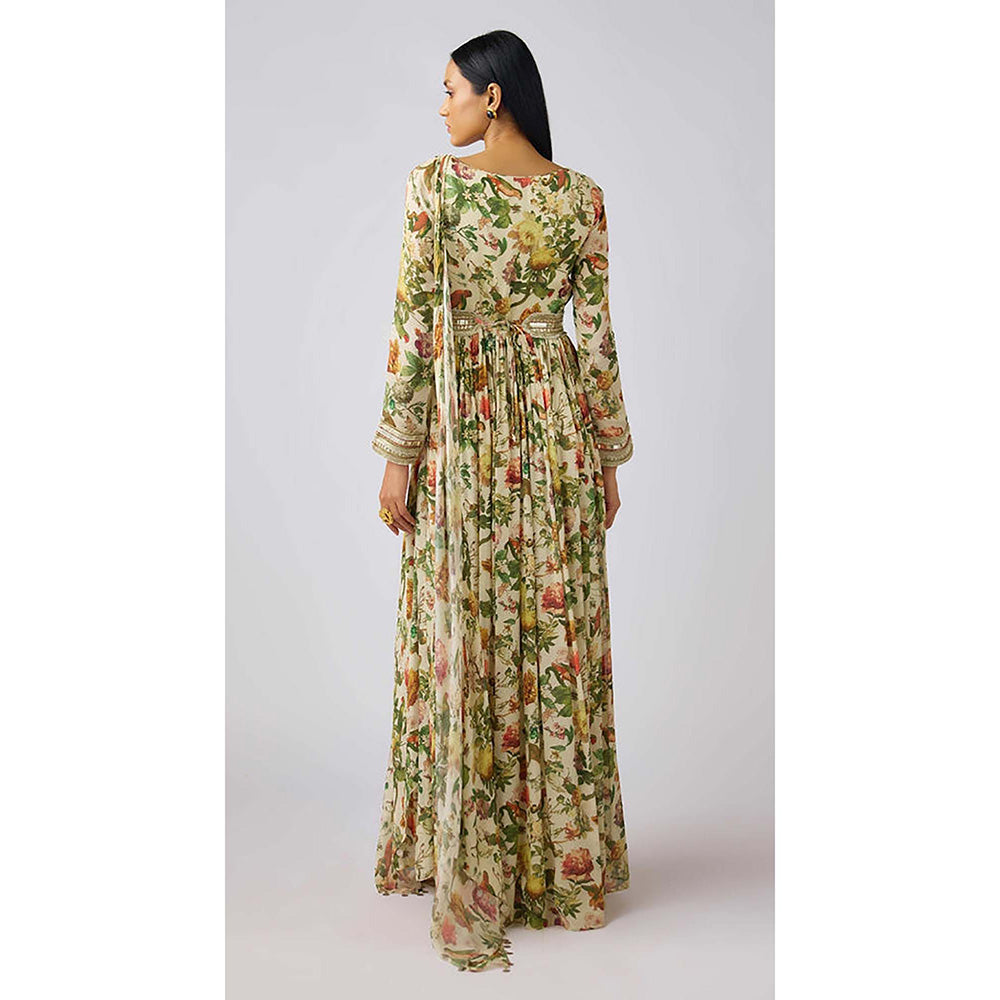 Basanti Kapde aur Koffee Off White Chinon Embroidered Gown