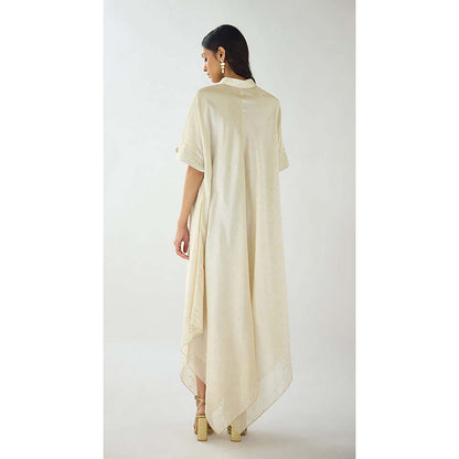 Basanti Kapde aur Koffee Ivory Empress Cotton Chanderi Embroidered Maxi Dress