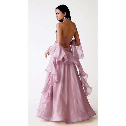 Basanti Kapde aur Koffee Mauve Organza Embroidered Lehenga with Blouse and Dupatta