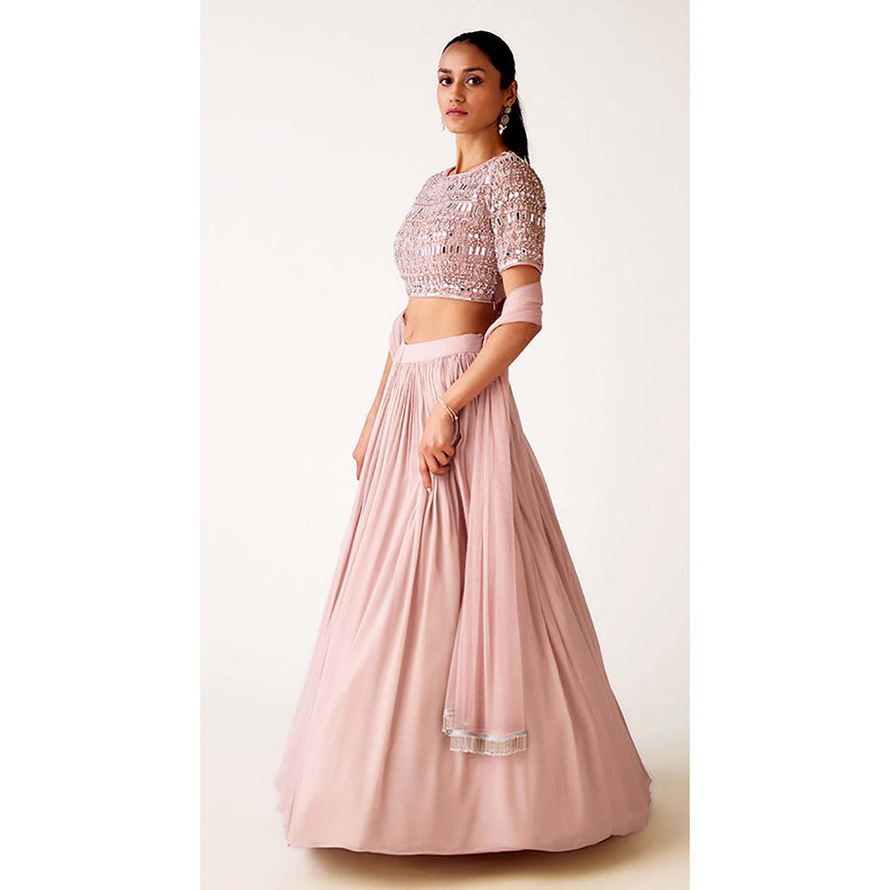 Basanti Kapde aur Koffee Pink Chinon Embroidered Lehenga with Blouse and Jacket