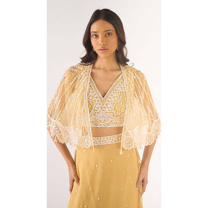 Basanti Kapde aur Koffee Gold Georgette Embroidered Lehenga with Blouse and Jacket