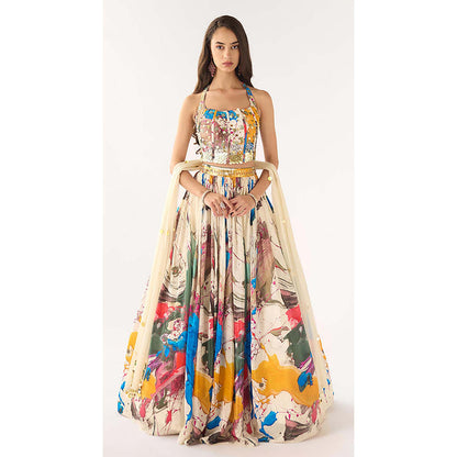 Basanti Kapde aur Koffee Blue Crepe Sequins Embroidered Lehenga with Blouse and Dupatta
