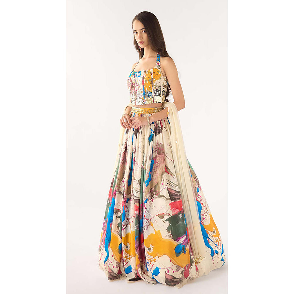 Basanti Kapde aur Koffee Blue Crepe Sequins Embroidered Lehenga with Blouse and Dupatta