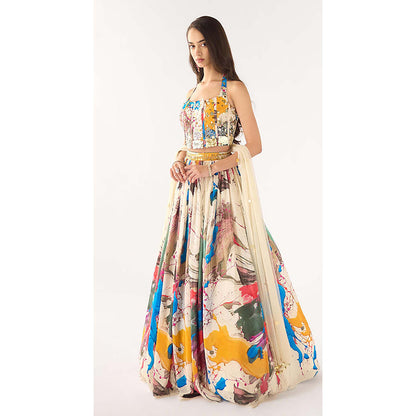Basanti Kapde aur Koffee Blue Crepe Sequins Embroidered Lehenga with Blouse and Dupatta