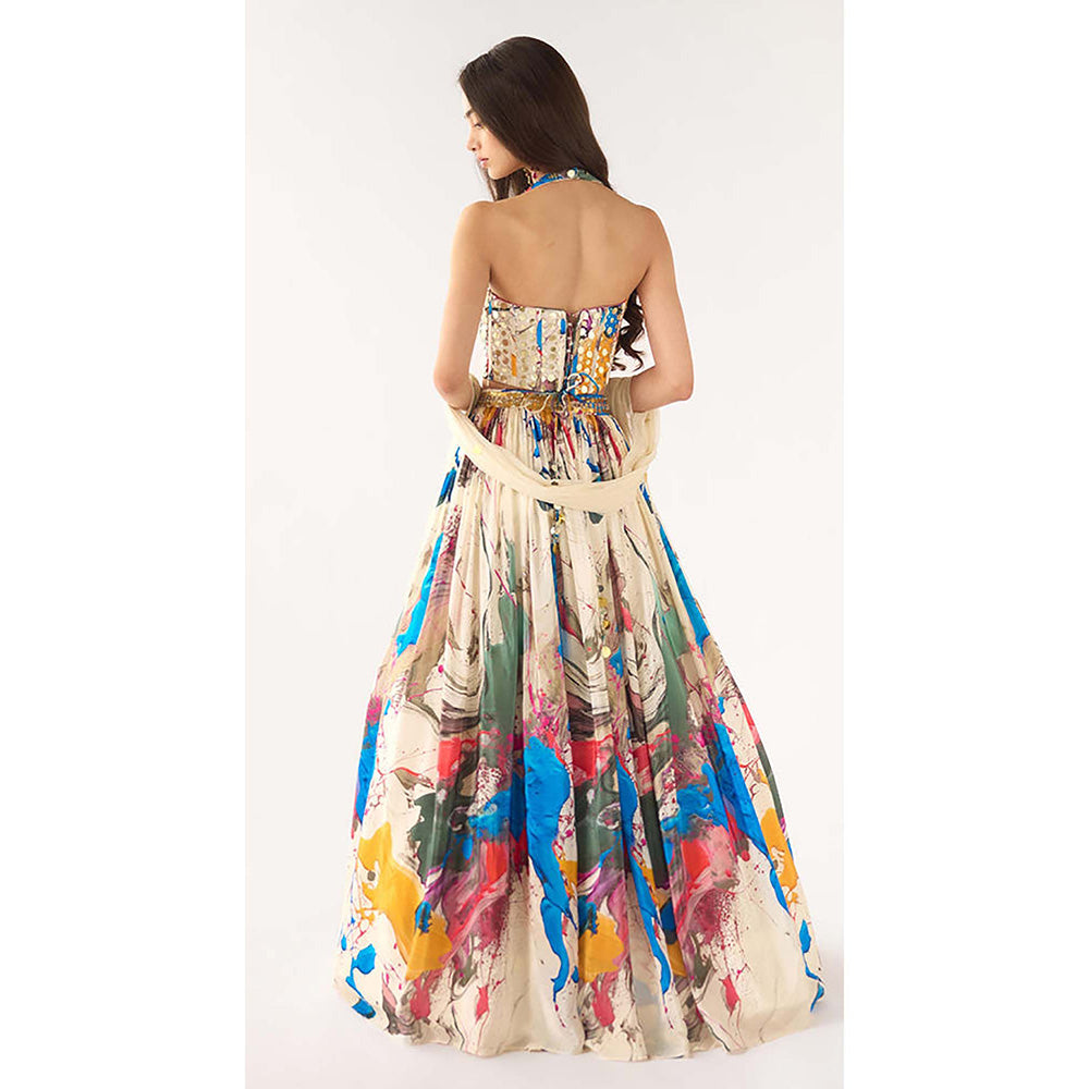 Basanti Kapde aur Koffee Blue Crepe Sequins Embroidered Lehenga with Blouse and Dupatta
