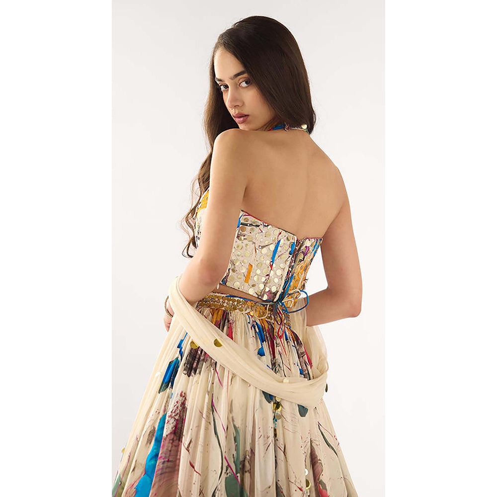 Basanti Kapde aur Koffee Blue Crepe Sequins Embroidered Lehenga with Blouse and Dupatta