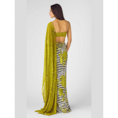 Basanti Kapde aur Koffee The Neon Sauvage Draped Saree with Stitched Blouse