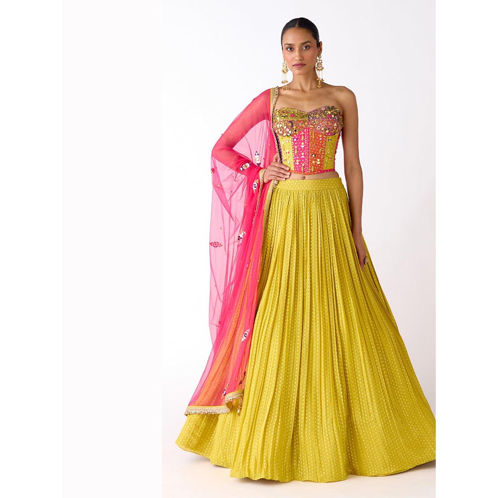 Basanti Kapde aur Koffee The Citrine Radiance Lehenga And Corset With Dupatta