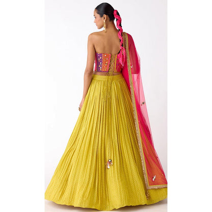 Basanti Kapde aur Koffee The Citrine Radiance Lehenga And Corset With Dupatta