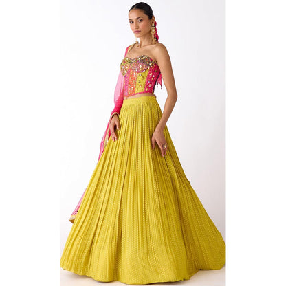 Basanti Kapde aur Koffee The Citrine Radiance Lehenga And Corset With Dupatta