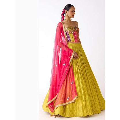 Basanti Kapde aur Koffee The Citrine Radiance Lehenga And Corset With Dupatta