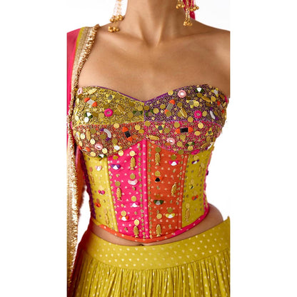 Basanti Kapde aur Koffee The Citrine Radiance Lehenga And Corset With Dupatta