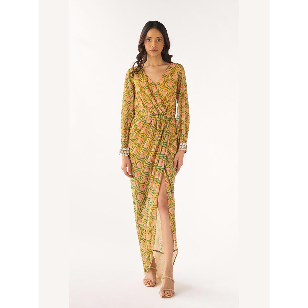 Basanti Kapde aur Koffee Yellow Georgette Embellished Dress