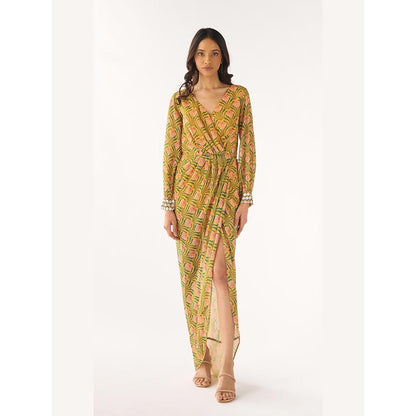 Basanti Kapde aur Koffee Yellow Georgette Embellished Dress