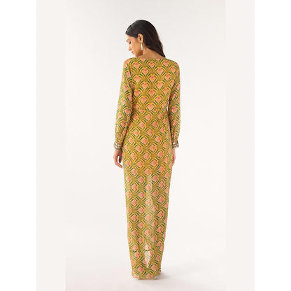 Basanti Kapde aur Koffee Yellow Georgette Embellished Dress