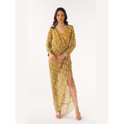 Basanti Kapde aur Koffee Yellow Georgette Embellished Dress