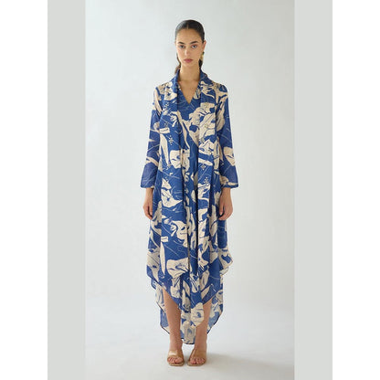 Basanti Kapde aur Koffee Blue Bloom Muslin A Line Dress