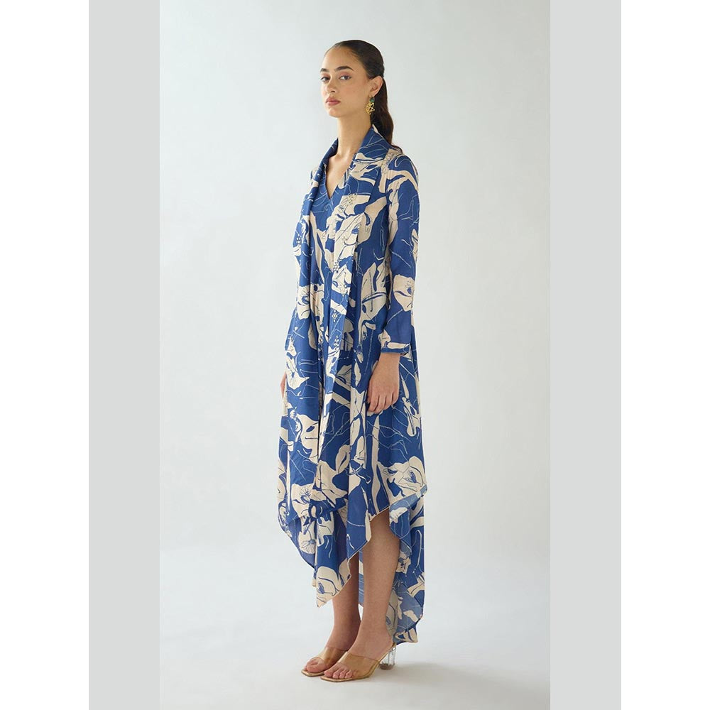 Basanti Kapde aur Koffee Blue Bloom Muslin A Line Dress