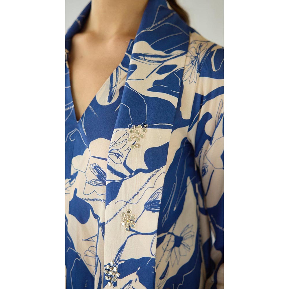 Basanti Kapde aur Koffee Blue Bloom Muslin A Line Dress