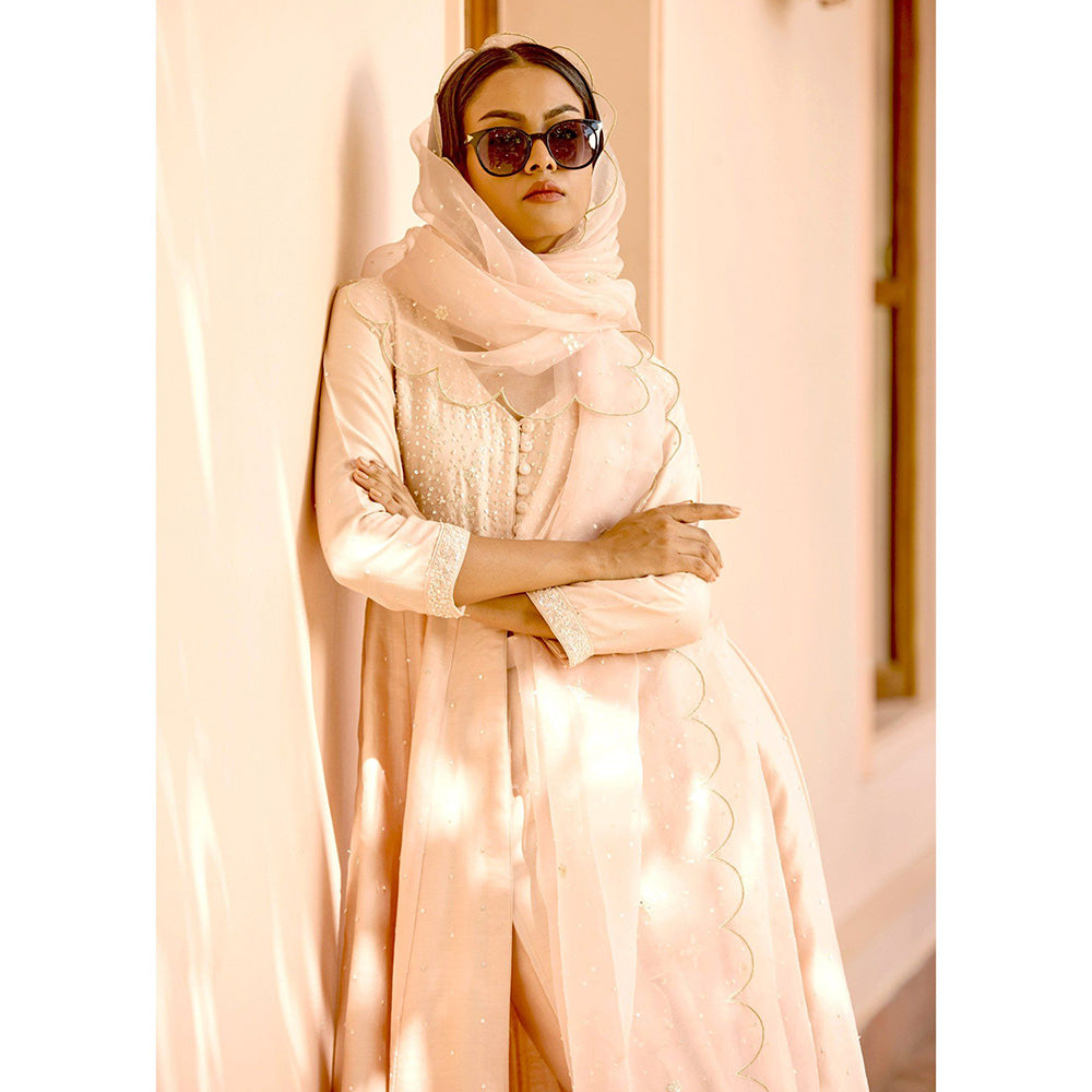 Bbaawri Hand Embroidered Silk Organza Dupatta Peach