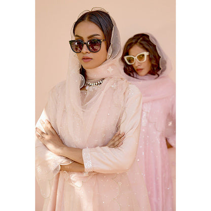 Bbaawri Hand Embroidered Silk Organza Dupatta Peach