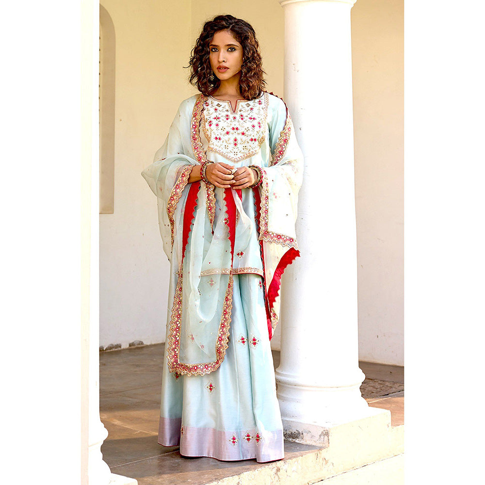 Bbaawri Hand Embroidered Silk Organza Dupatta Blue