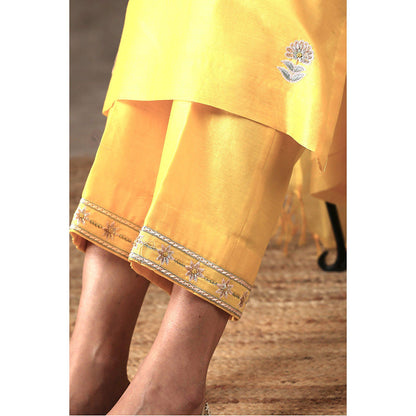 Bbaawri Yellow Color Hand Embroidered Chanderi Silk Kurta with Pant & Dupatta (Set of 3)