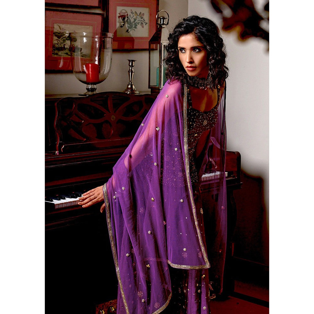 Bbaawri Purple Sassy Hand Embroidered Top with Sharara & Dupatta (Set of 3)