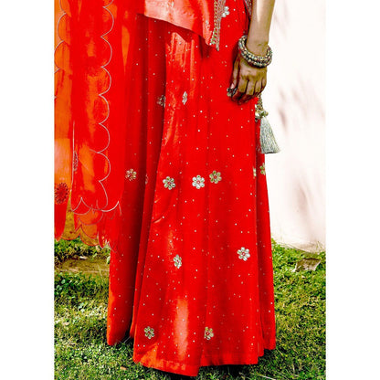 Bbaawri Red Embroidered Gota Patti & Nakkshi Top with Sharara & Dupatta (Set of 3)
