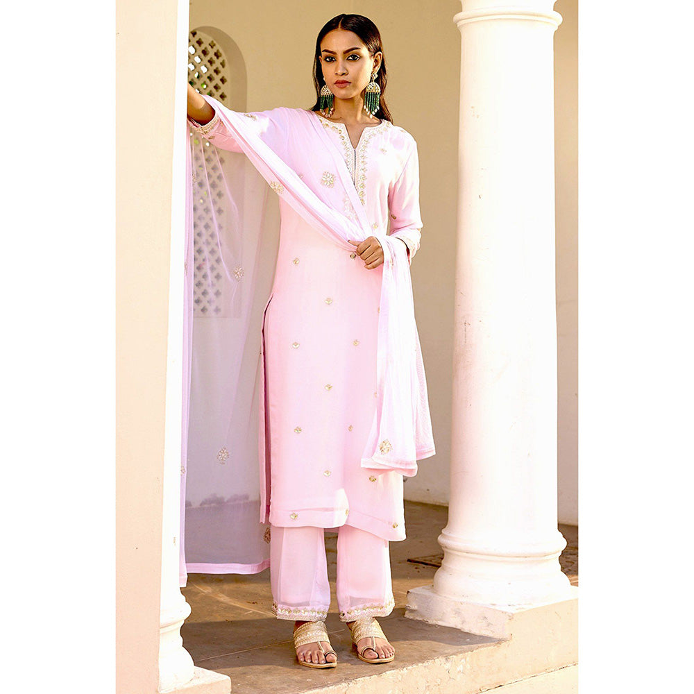 Bbaawri Blush Pink Georgette Gota Patti Kurta with Pant & Dupatta (Set of 3)