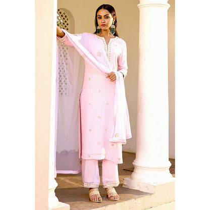 Bbaawri Blush Pink Georgette Gota Patti Kurta with Pant & Dupatta (Set of 3)