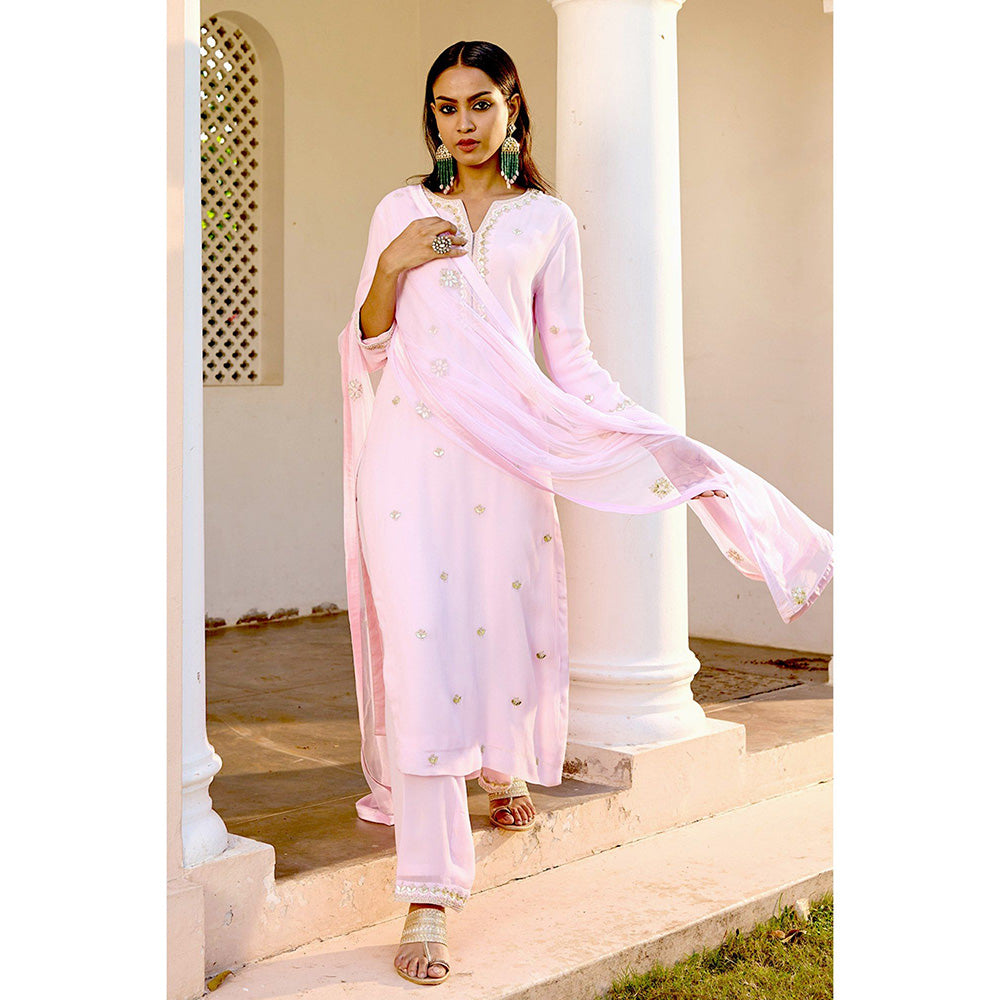 Bbaawri Blush Pink Georgette Gota Patti Kurta with Pant & Dupatta (Set of 3)