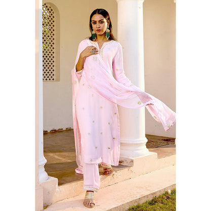 Bbaawri Blush Pink Georgette Gota Patti Kurta with Pant & Dupatta (Set of 3)