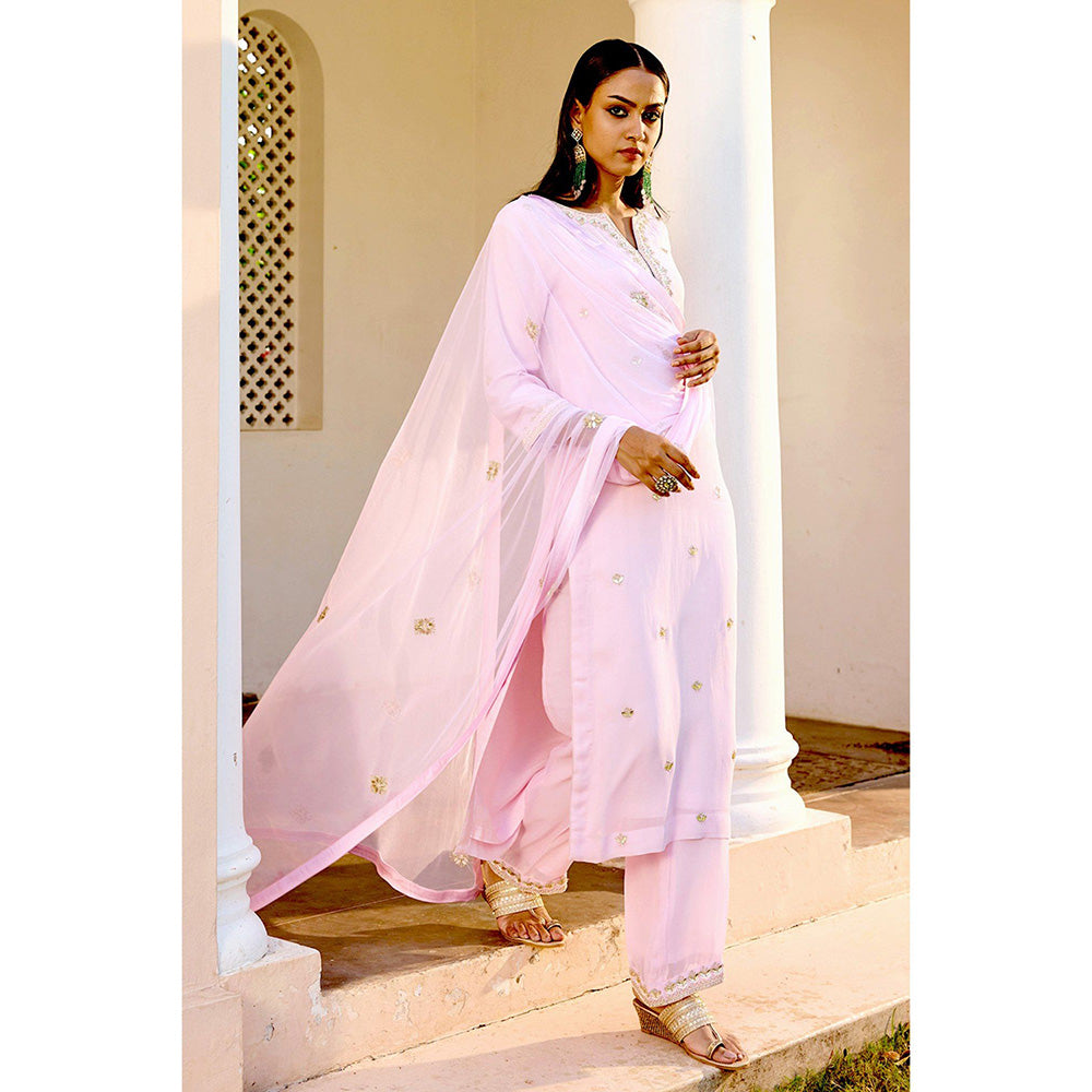 Bbaawri Blush Pink Georgette Gota Patti Kurta with Pant & Dupatta (Set of 3)