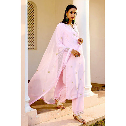 Bbaawri Blush Pink Georgette Gota Patti Kurta with Pant & Dupatta (Set of 3)