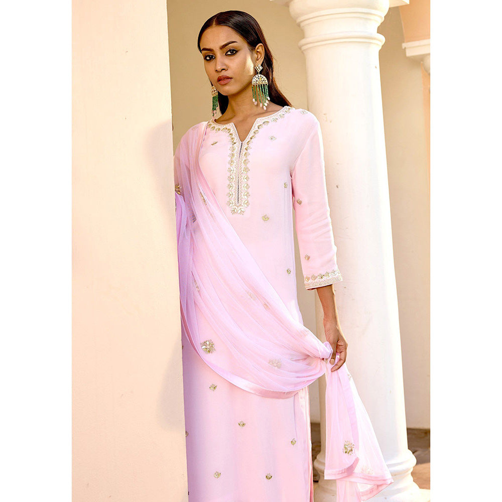 Bbaawri Blush Pink Georgette Gota Patti Kurta with Pant & Dupatta (Set of 3)