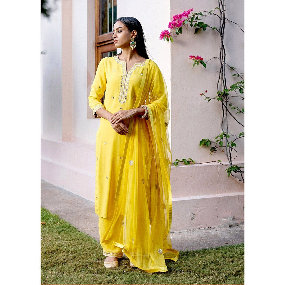Bbaawri Yellow Georgette Gota Patti Kurta with Pant & Dupatta (Set of 3)