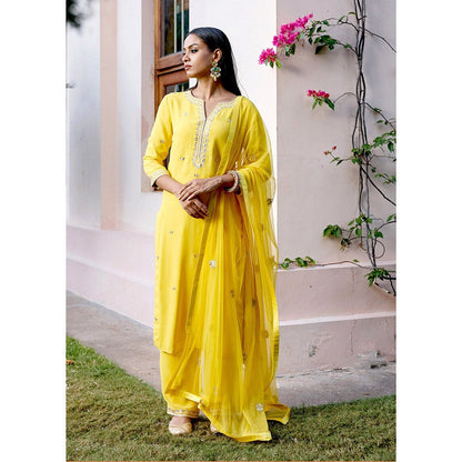 Bbaawri Yellow Georgette Gota Patti Kurta with Pant & Dupatta (Set of 3)