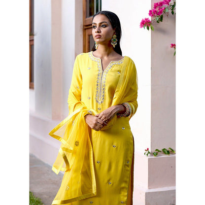 Bbaawri Yellow Georgette Gota Patti Kurta with Pant & Dupatta (Set of 3)