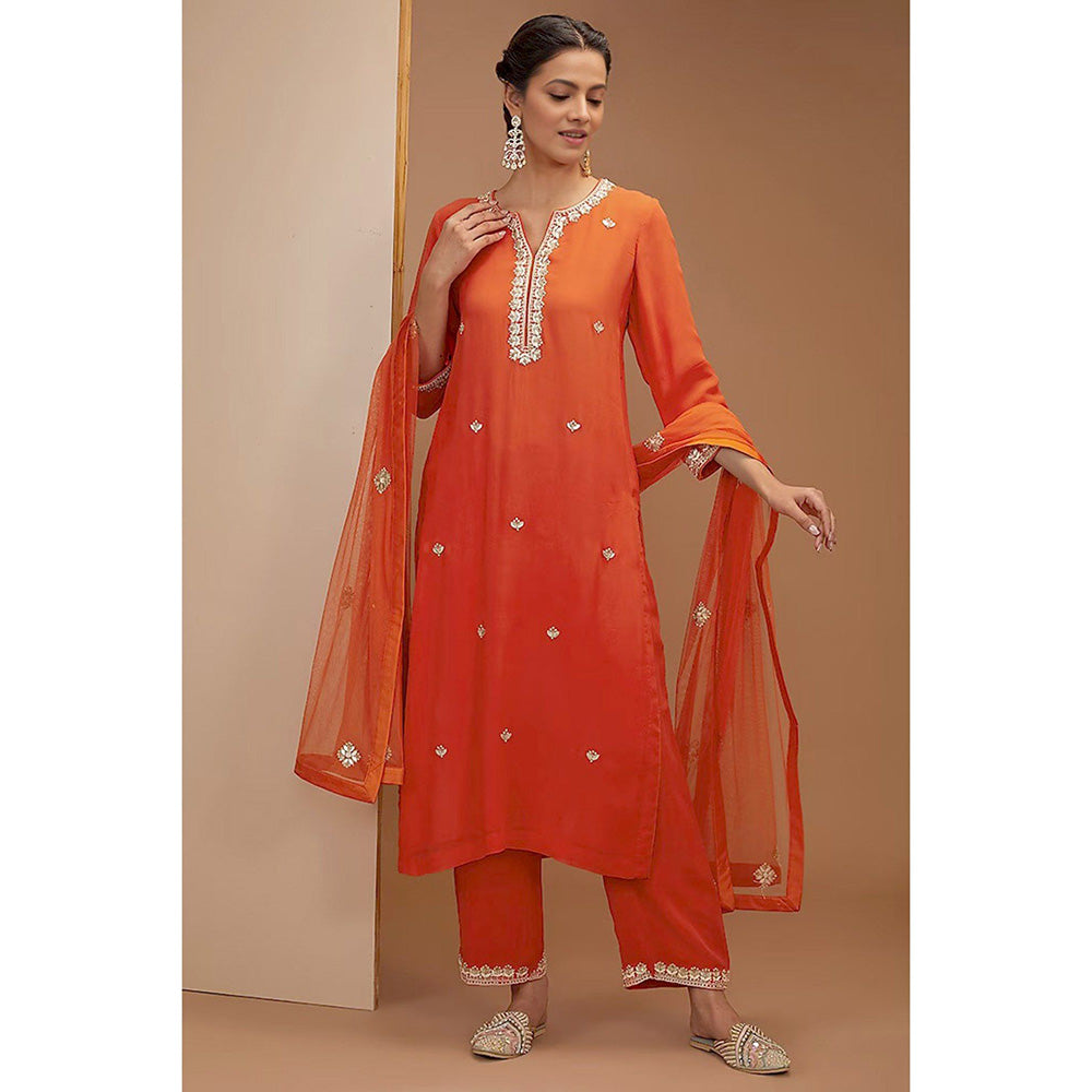 Bbaawri Orange Gota Patti Embroidred Kurta with Pant & Dupatta (Set of 3)
